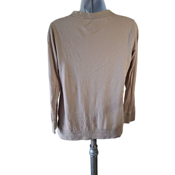 Chico’s Button Front Cardigan Taupe Sz 0 Small  Pockets Chic Minimalist Classic - Picture 2 of 5